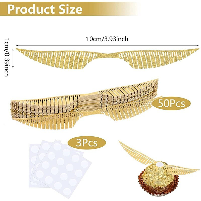 50 db Wings csokoládé torta party arany dekoráció varázsló topper Golden Wing cupcake toppers Snitch esküvői dekor