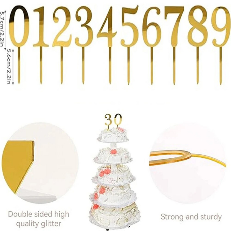 10 vienetų torto puošmenos nuo 0 iki 9 metų aukso numerių gimtadienio torto puošmena 0-9 numerių torto puošmena gimtadienio vakarėliams