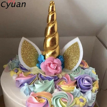 Cyuan Unicorn Birthday Cake Wings Decor Cartoon Unicorn Cake Toppers Парти за рожден ден Декорация Детски опаковки за кексчета Cake Topper
