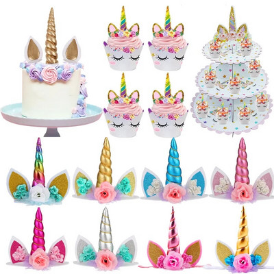 Cyuan Unicorn Birthday Cake Wings Decor Crtani jednorog Preljevi za torte Ukrasi za rođendanske zabave Dječji omoti za kolače Prekrivači za torte