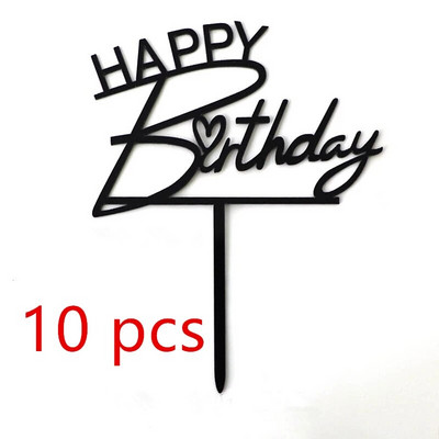 10 tk. Uus kuldne palju õnne sünnipäevaks mõeldud koogipea, kuldne must akrüül, laste sünnipäevapeo kook, magustoidukaunistus, kingitus beebiõhtul