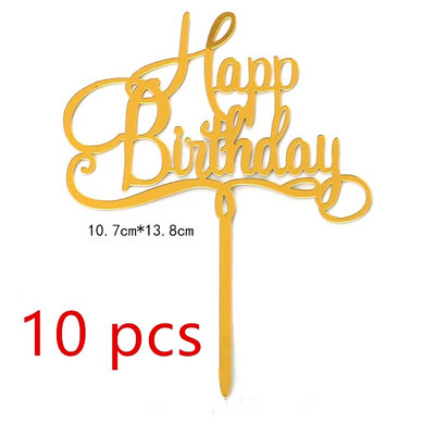 10 tk. Uus kuldne palju õnne sünnipäevaks mõeldud koogipea, kuldne must akrüül, laste sünnipäevapeo kook, magustoidukaunistus, kingitus beebiõhtul