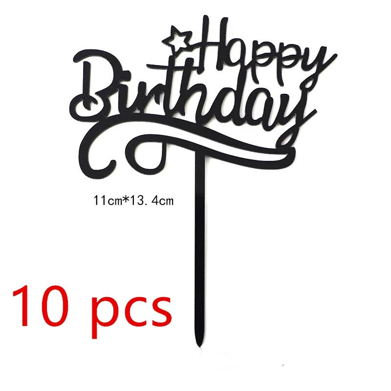 10 tk. Uus kuldne palju õnne sünnipäevaks mõeldud koogipea, kuldne must akrüül, laste sünnipäevapeo kook, magustoidukaunistus, kingitus beebiõhtul