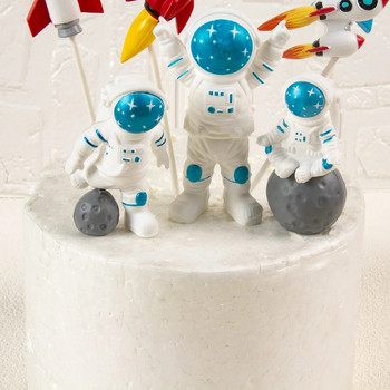 Astronaut Space Cake Toppers Outer Space Astronaut Figurines Planet Rocket ένθετο κέικ για παιδιά Προμήθειες για πάρτι γενεθλίων Baby shower
