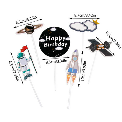 Svemirski vrhovi za torte Svemirski svemir Figurice astronauta Planet Raketa Umetak za tortu Potrepštine za dječju rođendansku zabavu Baby Shower