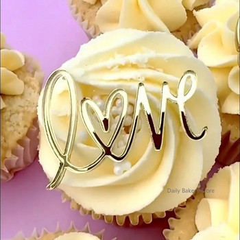 10 τεμ./σετ Happy Valentine\'s Day Cupcake Topper ins Style Love Heart Marking Ακρυλικό κάλυμμα για τούρτα Επιδόρπιο για πάρτι γάμου