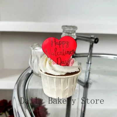 10 tk/komplekt Head sõbrapäeva tassikoogi pealistükid Stiil Armastus Südamemärgistus Akrüülist koogipealne Pulmapeo Magustoidu kaunistus