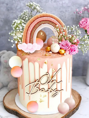 Красив плат Rainbow Cake Topper Цветна топка Декорация Парти консумативи Честит рожден ден Декорации и инструменти