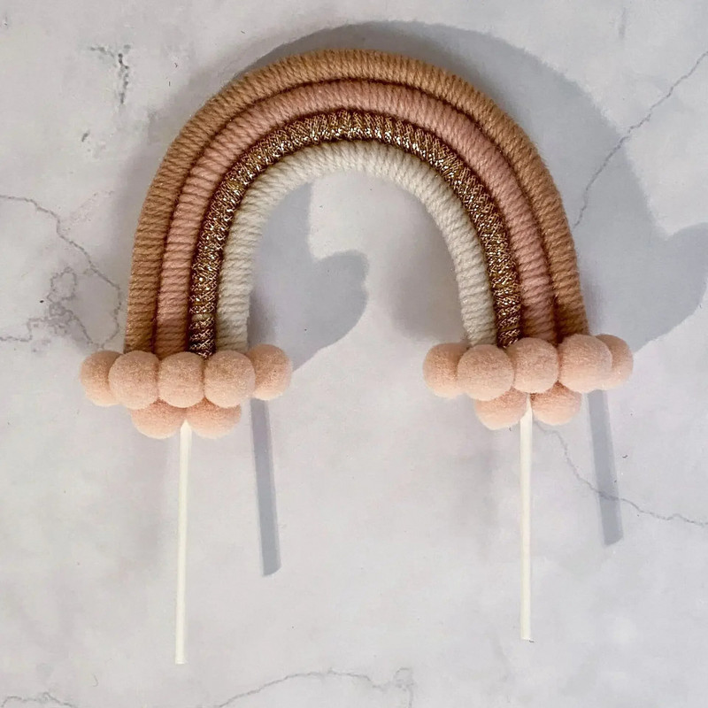 Gražus medžiaginis vaivorykštės torto dangtelis spalvingas rutulinis papuošimas vakarėliui, dekoracijos ir įrankiai su gimtadieniu