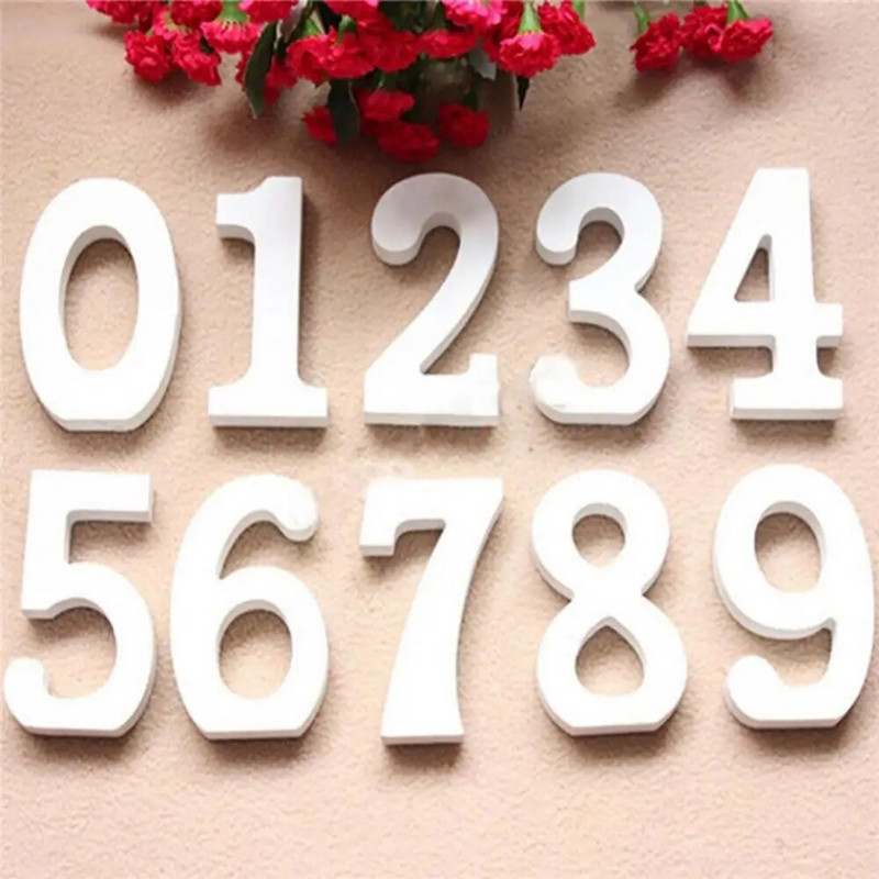 Decor Wedding 1PC Wood Craft 0-9 White Puidust numbrid Peokaunistused Hotelli kodu Foto Rekvisiidid Number Puidust ornament