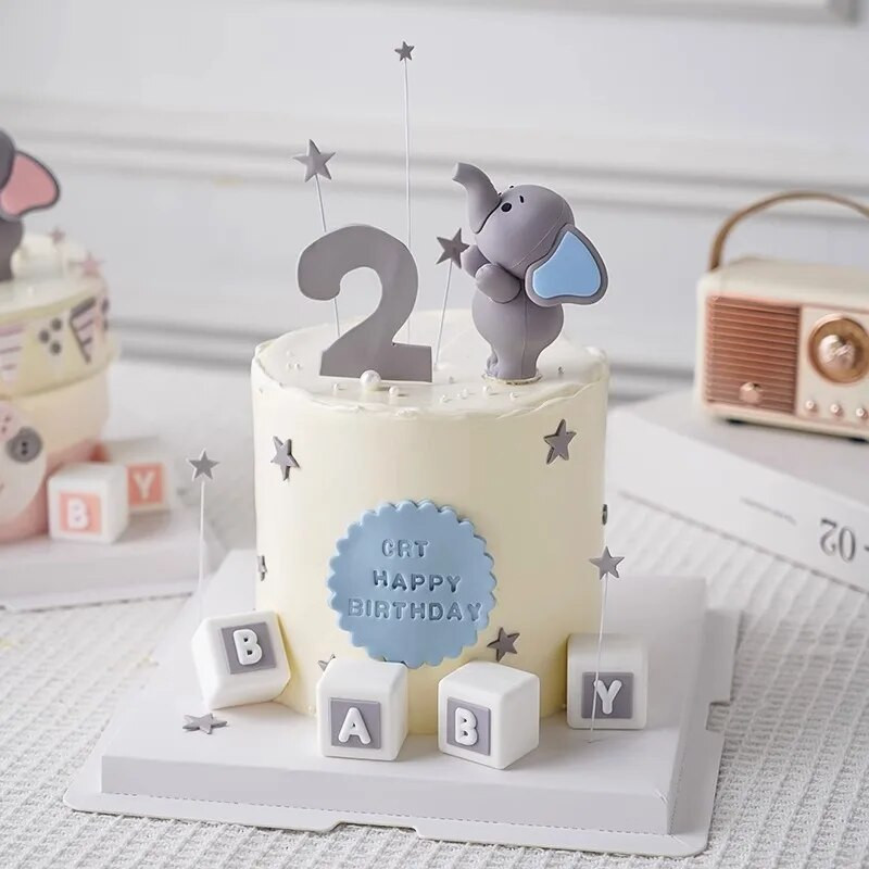 Baby Elephant Cake Topper Baby Shower Elevandikoogi kaunistamiseks lastele 2. 1. sünnipäeva peo kaunistus Poiss Tüdruk Sugu paljastamine