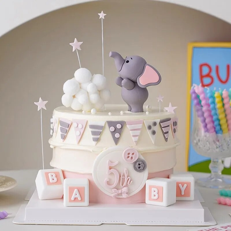 Baby Elephant Cake Topper Baby Shower Elevandikoogi kaunistamiseks lastele 2. 1. sünnipäeva peo kaunistus Poiss Tüdruk Sugu paljastamine