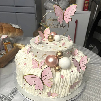 DIY Stamping Gold Pink Butterfly Cake Toppers Χρόνια πολλά Διακόσμηση τούρτας Διακόσμηση γαμήλιων πάρτι Ντους Επιδόρπιο ψησίματος