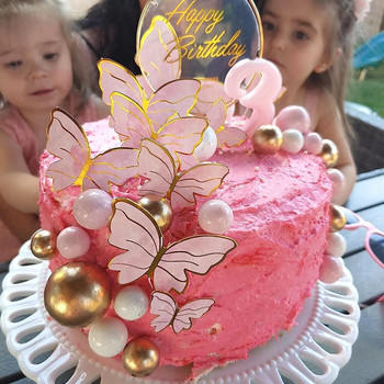 DIY Stamping Gold Pink Butterfly Cake Toppers Χρόνια πολλά Διακόσμηση τούρτας Διακόσμηση γαμήλιων πάρτι Ντους Επιδόρπιο ψησίματος