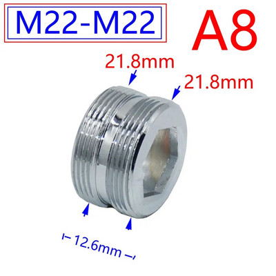 Ezüst 1/2"/M16/M17/M18/M19/M20/M22/M24/M28/M32 menetes csatlakozó sárgaréz adapter vízcsap réz idomokhoz