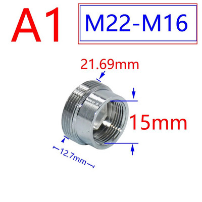 Ezüst 1/2"/M16/M17/M18/M19/M20/M22/M24/M28/M32 menetes csatlakozó sárgaréz adapter vízcsap réz idomokhoz