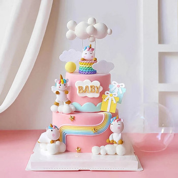 Μονόκερος Τούρτα γενεθλίων στολίδι Κορίτσι κούκλα Ομορφιά Rainbow Love Pink Star Baby Shower Cake Insert Flags