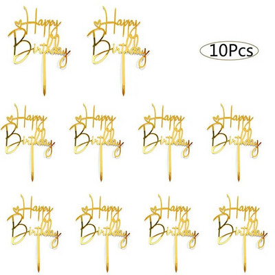 10db OH Baby Boldog születésnapi tortafedő akril arany menyasszony esküvői cupcake fedőként születésnapi tortadíszekhez