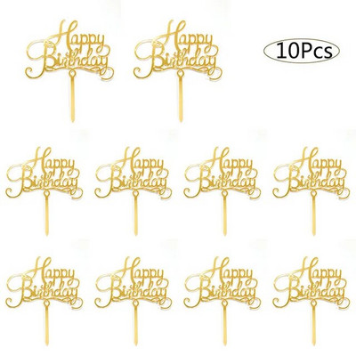 10db OH Baby Boldog születésnapi tortafedő akril arany menyasszony esküvői cupcake fedőként születésnapi tortadíszekhez