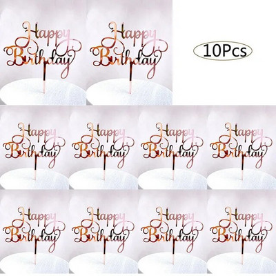 10db OH Baby Boldog születésnapi tortafedő akril arany menyasszony esküvői cupcake fedőként születésnapi tortadíszekhez