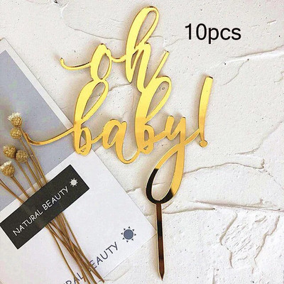 10db OH Baby Boldog születésnapi tortafedő akril arany menyasszony esküvői cupcake fedőként születésnapi tortadíszekhez