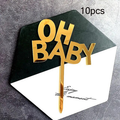 10db OH Baby Boldog születésnapi tortafedő akril arany menyasszony esküvői cupcake fedőként születésnapi tortadíszekhez