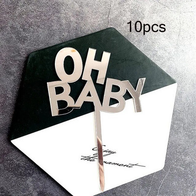 10db OH Baby Boldog születésnapi tortafedő akril arany menyasszony esküvői cupcake fedőként születésnapi tortadíszekhez