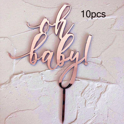 10db OH Baby Boldog születésnapi tortafedő akril arany menyasszony esküvői cupcake fedőként születésnapi tortadíszekhez