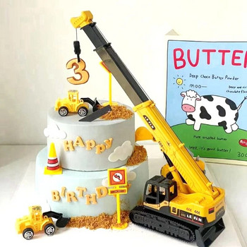Εκσκαφέας γερανός τρακτέρ Κατασκευή Τούρτα γενεθλίων Topper Boy Birthday Party Cake Decor Kids Baby Shower One 1st Birthday Cake