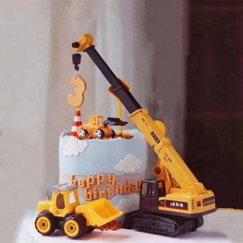 Багер Кран Трактор Конструкция Торта за торта за рожден ден Момче Декорация на торта за парти за рожден ден Деца Baby Shower Една торта за 1-ви рожден ден