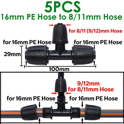 Sprycle 5PCS Garden 16mm 1/2`` pvc toruliitmik Kastmistilganiisutus Ühendus Jagaja Tee Keerme lukustus 4/7mm 3/5mm vooliku külge