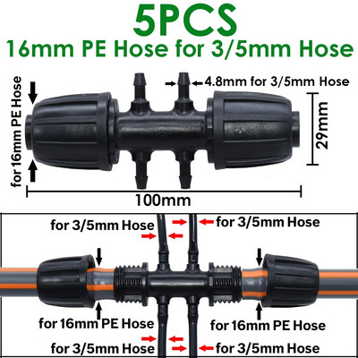 Sprycle 5PCS Garden 16mm 1/2`` pvc toruliitmik Kastmistilganiisutus Ühendus Jagaja Tee Keerme lukustus 4/7mm 3/5mm vooliku külge