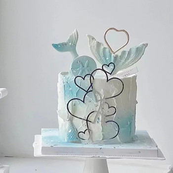 Hearts Wedding Cake Topper Злато Сребро Любов Акрилна украса за торта Свети Валентин Десерт Парти Декорации за торта Консумативи