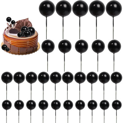 30 TK Balls Cake Topper DIYCake Toppers Ball Cupcake Topper sünnipäevapeoks Baby Shower pulmakoogi kaunistamiseks (must)