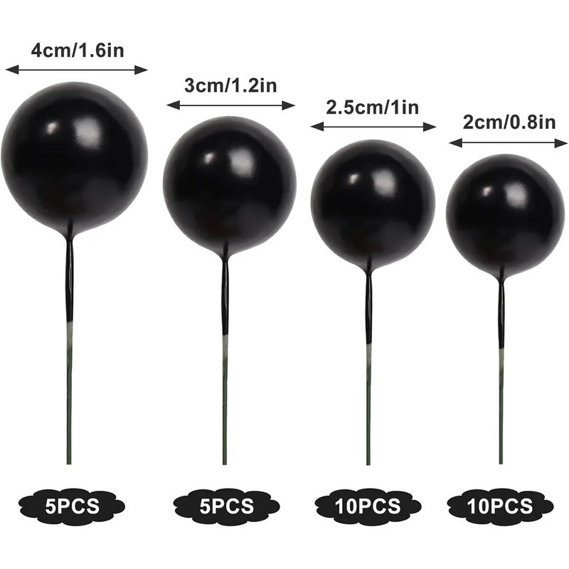 30 DB Balls Cake Topper DIYCake Betét Toppers Golyós Cupcake Topper Születésnapi Party Baby Shower Esküvői torta dekorációhoz (fekete)