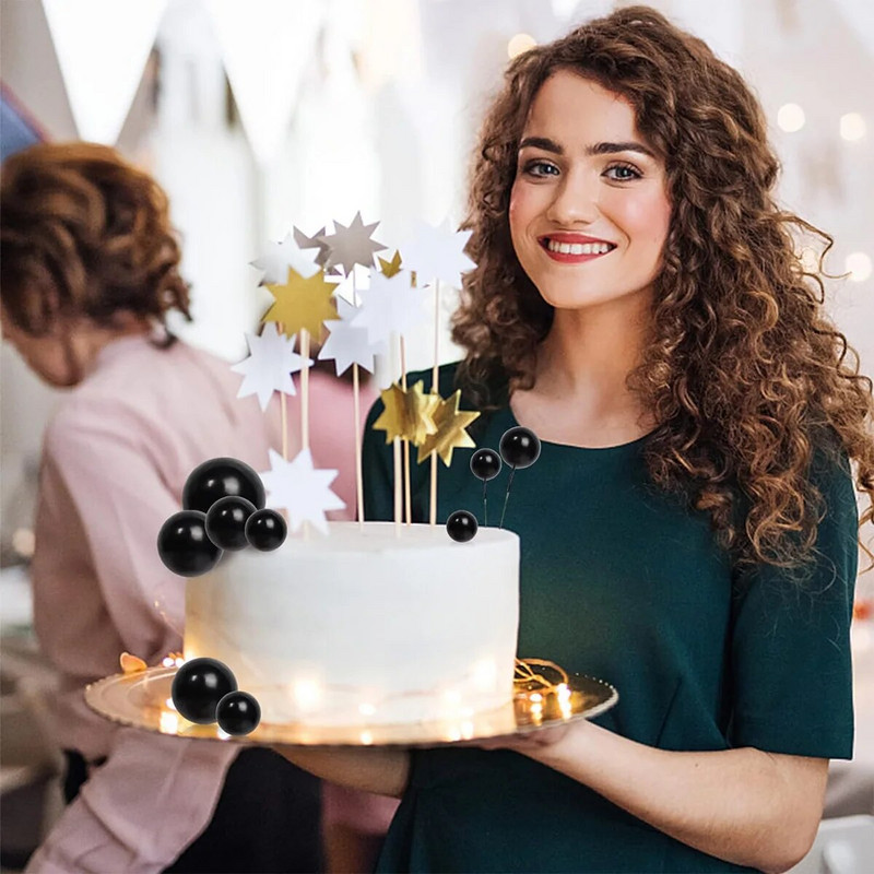 30 DB Balls Cake Topper DIYCake Betét Toppers Golyós Cupcake Topper Születésnapi Party Baby Shower Esküvői torta dekorációhoz (fekete)