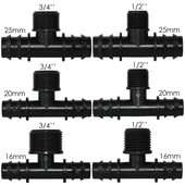 KESLA 4DB 1/2" 3/4" Menetes 16 20 25MM PE tömlő Barb Tee csatlakozó Adapter csőcsatlakozások Kerti csepegtető öntözés csatlakozó javítása