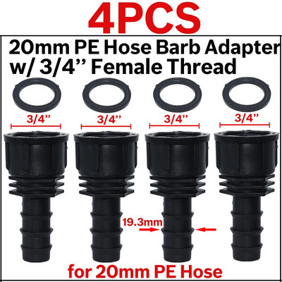 KESLA 4DB 1/2" 3/4" Menetes 16 20 25MM PE tömlő Barb Tee csatlakozó Adapter csőcsatlakozások Kerti csepegtető öntözés csatlakozó javítása