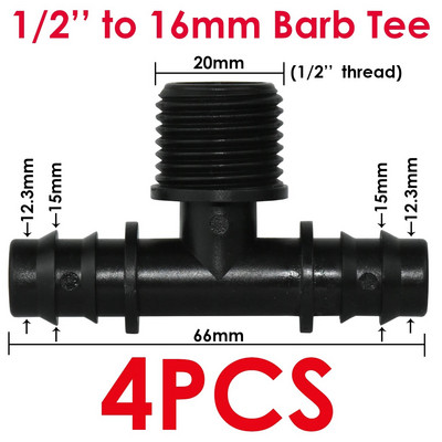 KESLA 4DB 1/2" 3/4" Menetes 16 20 25MM PE tömlő Barb Tee csatlakozó Adapter csőcsatlakozások Kerti csepegtető öntözés csatlakozó javítása