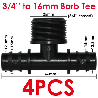 KESLA 4DB 1/2" 3/4" Menetes 16 20 25MM PE tömlő Barb Tee csatlakozó Adapter csőcsatlakozások Kerti csepegtető öntözés csatlakozó javítása