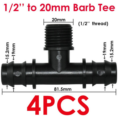 KESLA 4DB 1/2" 3/4" Menetes 16 20 25MM PE tömlő Barb Tee csatlakozó Adapter csőcsatlakozások Kerti csepegtető öntözés csatlakozó javítása