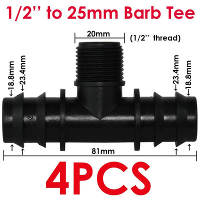 KESLA 4DB 1/2" 3/4" Menetes 16 20 25MM PE tömlő Barb Tee csatlakozó Adapter csőcsatlakozások Kerti csepegtető öntözés csatlakozó javítása
