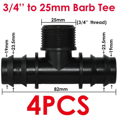 KESLA 4DB 1/2" 3/4" Menetes 16 20 25MM PE tömlő Barb Tee csatlakozó Adapter csőcsatlakozások Kerti csepegtető öntözés csatlakozó javítása