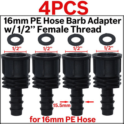 KESLA 4DB 1/2" 3/4" Menetes 16 20 25MM PE tömlő Barb Tee csatlakozó Adapter csőcsatlakozások Kerti csepegtető öntözés csatlakozó javítása