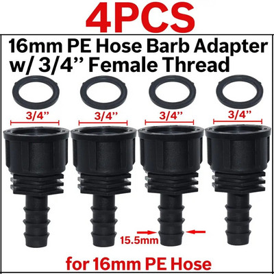 KESLA 4DB 1/2" 3/4" Menetes 16 20 25MM PE tömlő Barb Tee csatlakozó Adapter csőcsatlakozások Kerti csepegtető öntözés csatlakozó javítása
