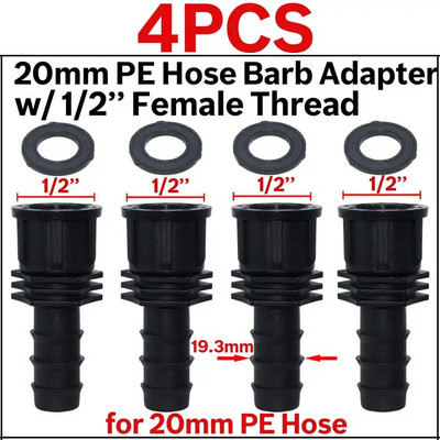 KESLA 4DB 1/2" 3/4" Menetes 16 20 25MM PE tömlő Barb Tee csatlakozó Adapter csőcsatlakozások Kerti csepegtető öntözés csatlakozó javítása