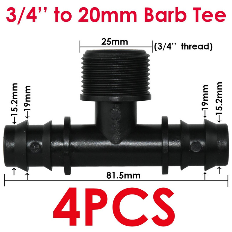 KESLA 4DB 1/2" 3/4" Menetes 16 20 25MM PE tömlő Barb Tee csatlakozó Adapter csőcsatlakozások Kerti csepegtető öntözés csatlakozó javítása