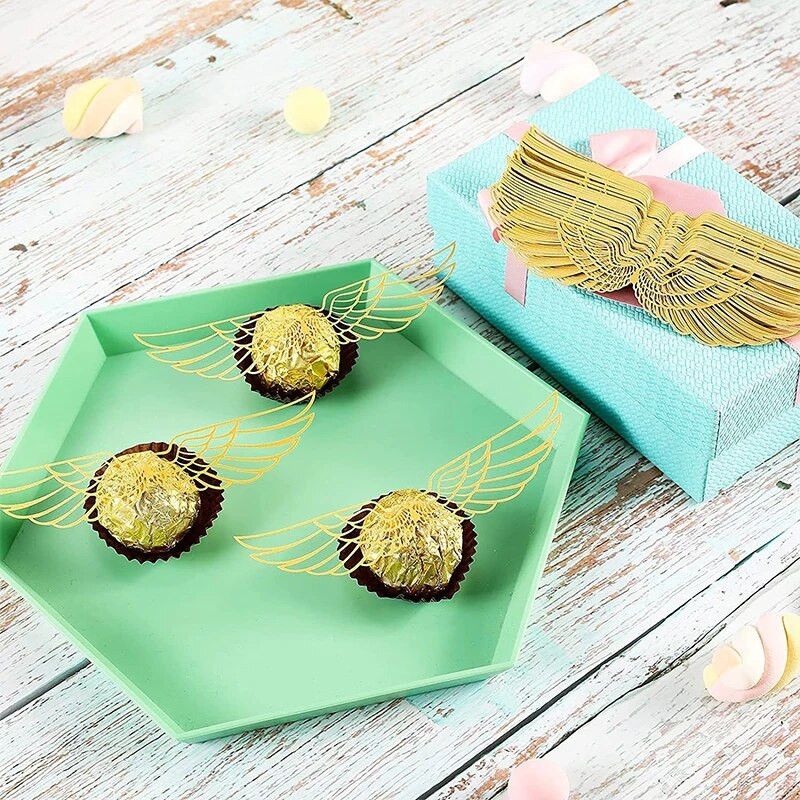 50 vnt. blizgančio sparnelio pyrago kortelės įdėklas vakarėliui „Top Wizard“ šokolado dekoravimui tuščiaviduriams sparnams