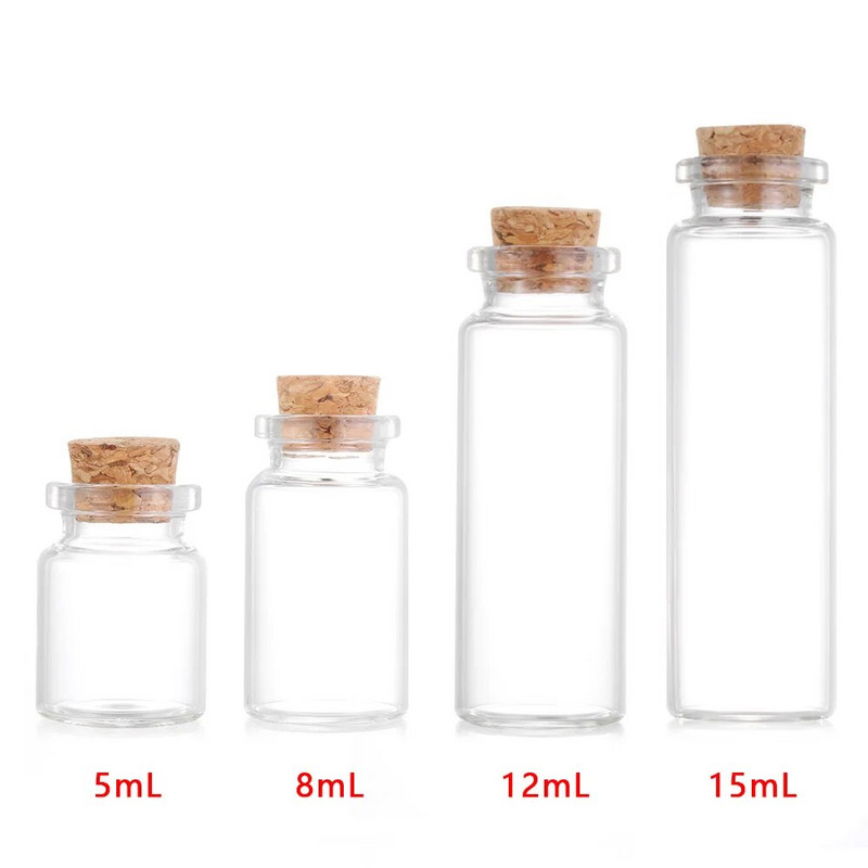 10 komada 5/8/12/15 ml prozirnih bočica staklene boce prazne prazne prozirne bočice s porukama želja s plutenim čepom maleni mali dekor