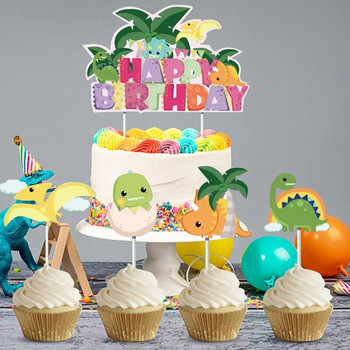 Χαριτωμένο Cartoon Dinosaur Cake Topper Jungle Safari Dino Birthday Cake Surround Kids Boys Happy Birthday Dinosaur Party Decor cake